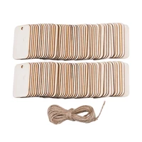 unfinished nature wood slice gift tag blank rectangle wooden hanging label with hemp ropes wedding party decoration