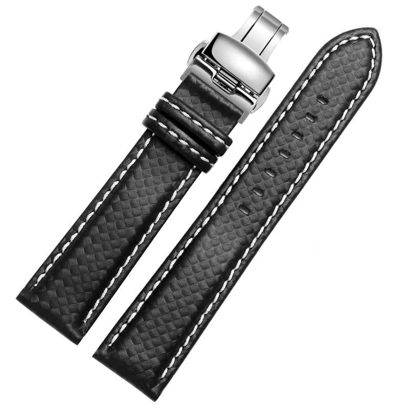 white deploy clasp 18 мм 20 мм 22 мм 24 мм мужской браслет для часов Ремешок из углеродного волокна с красной прошивкой+ кожаная подкладка из нержавеющей стали застежка ремешок для часов - Цвет ремешка: white deploy clasp