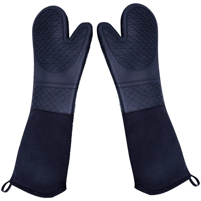 

Extra Long Silicone Oven Mitts Heavy Duty Commercial Grade Oven Mitts Heat Resistant Bbq Gloves with Quilted Cotton Lining 2 Pac