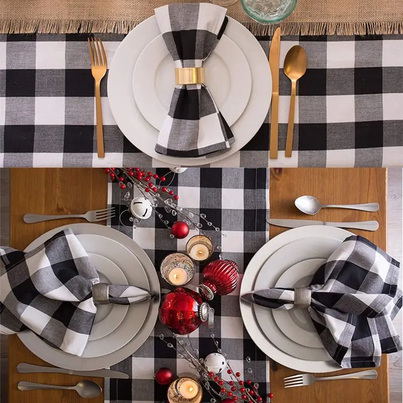 Soft Fabric Buffalo Plaid Burlap Table Mat Cloth Square Placemat Plaid Napkin Dining Birthday Christmas Decorations Home Party