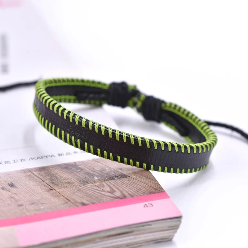 

Vintage unisex Genuine Leather Bracelet metal braided handmade beaded charm men's bracelet party gift for boyfriend