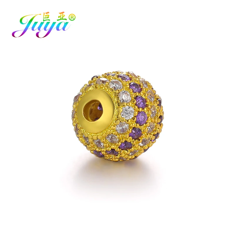 10mm GoldPurple Juya DIY ювелирные изделия металлические бусины микро паве циркон 10 мм Starburst круглый шар бусины для женщин мужские украшения из бисера Изготовление - Цвет: 10mm GoldPurple