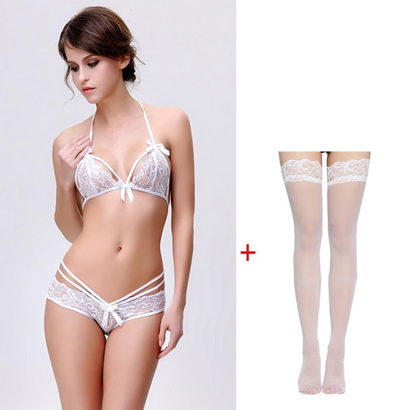 

2Pcs Women Sexy Lingerie Sets Quality Polyester Transparent Red Bowknot Bra Set Lace Babydoll Breathable Open Sexy Underwear Set