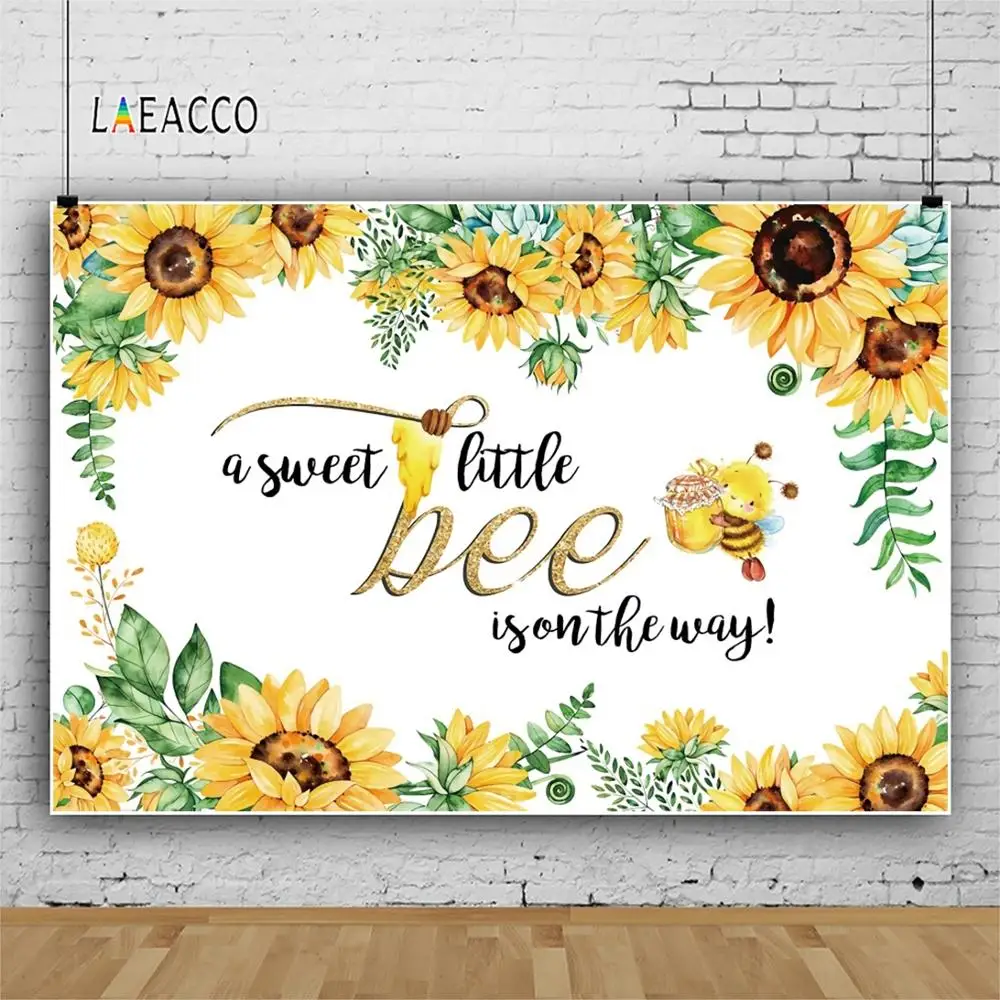 Фон для фотосъемки Laeacco с подсолнухами пчелами листьями днем рождения