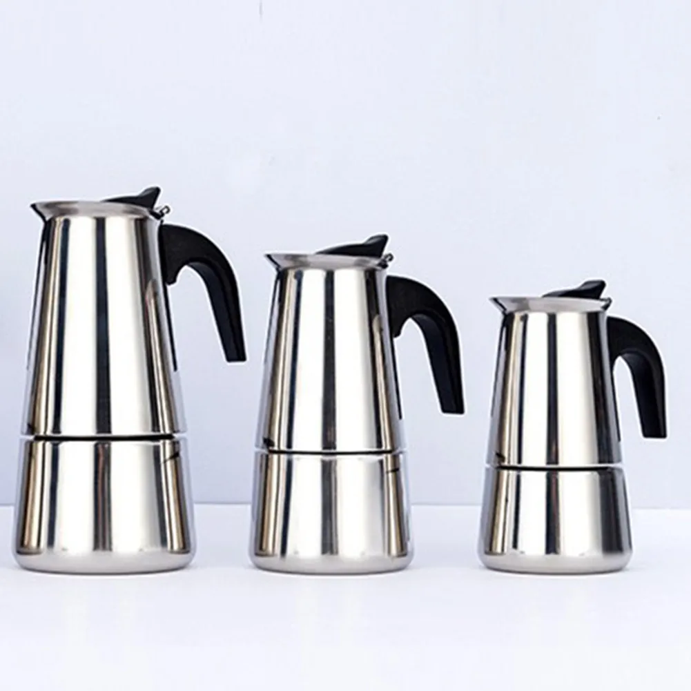 

Stainless Steel Coffee Moka Pot Coffee Maker Espresso Latte Stovetop 1PC 100/200/300ml Moka Pot Stainless Steel Coffee Moka Pot