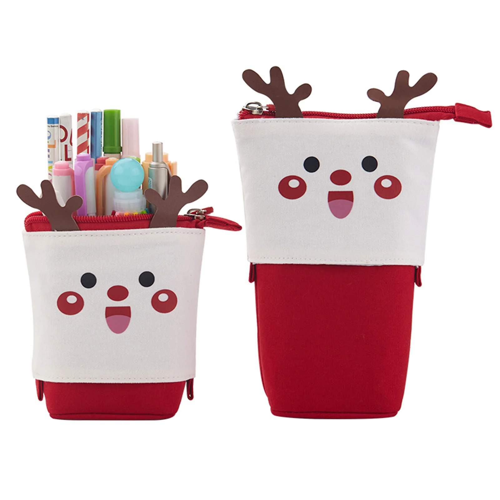 

Pencil Case Cute Cartoon Canvas Bag Fold Standing Holder Stationery Organizer for Boys and Girls