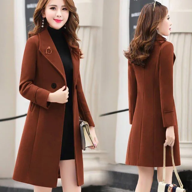 

2021 New Spring and Autumn Woolen Coat Female Long Large Size Thick Women Woolen Jacket Slim Lady Clothing Women's Coats