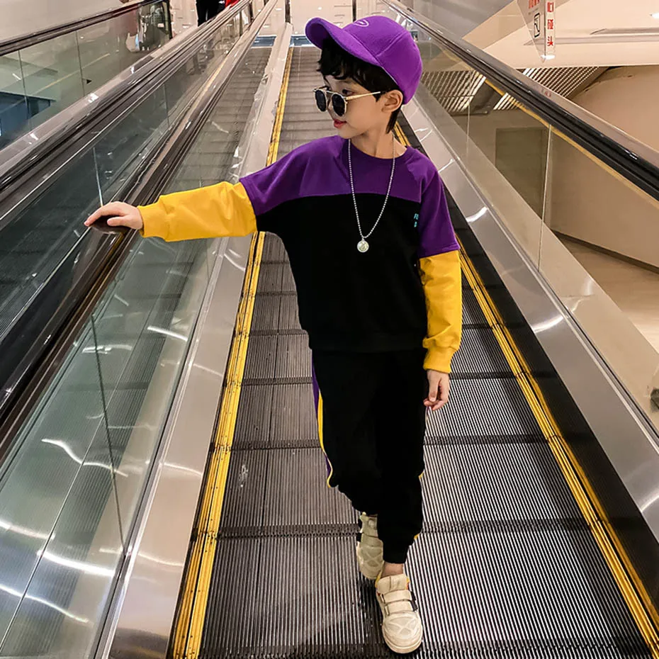 Kids Clothes Boy Patchwork Sweatshirt + Pants 2 Pcs Boys Tracksuit Letter Print Set Spring Casual For | Детская одежда и обувь