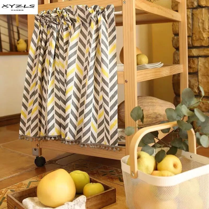 Короткие Занавески для кухни в американском стиле с геометрическим узором