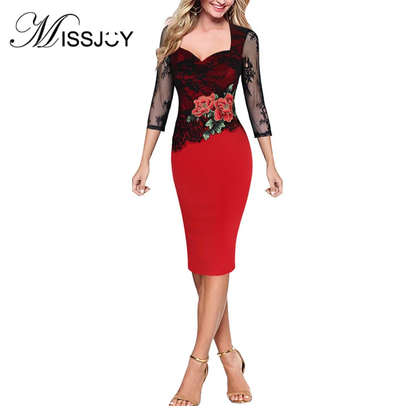 MISSJOY 2019 Осеннее женское платье большого размера с вышивкой элегантное деловое