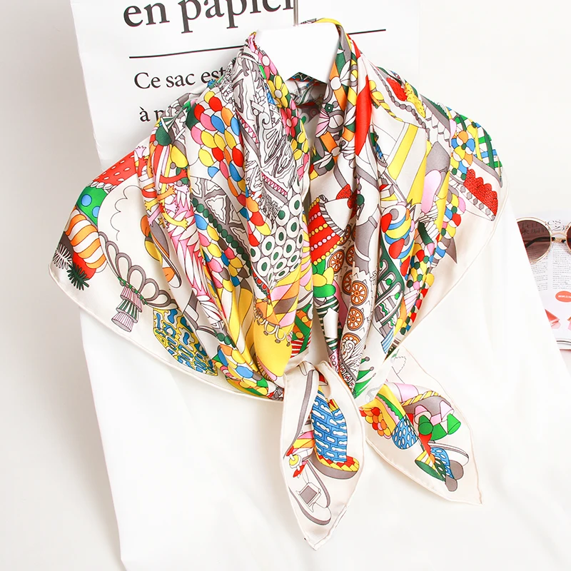 Женский квадратный шарф из натурального шелка платок 100% с принтом в Ханчжоу шали