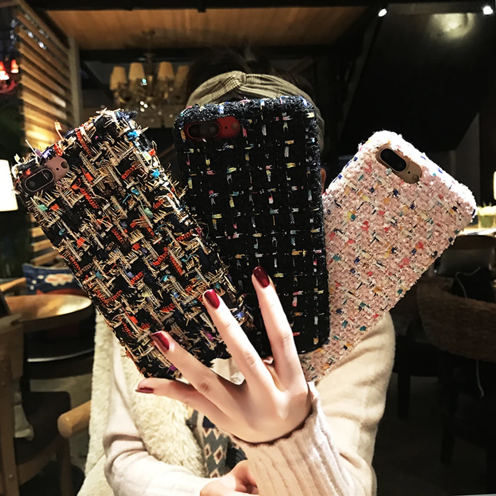 Velboa Fabric Phone Case For iPhone 6 6s 7 8 Plus X Woven Plush Cloth Soft Shockproof Ultra Thin Mobile Protective Shell Cover |