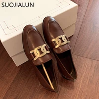 suojialun women flat shoes spring fashion brand chain women slip on loafers shoes flat heel casual british style oxford shoes