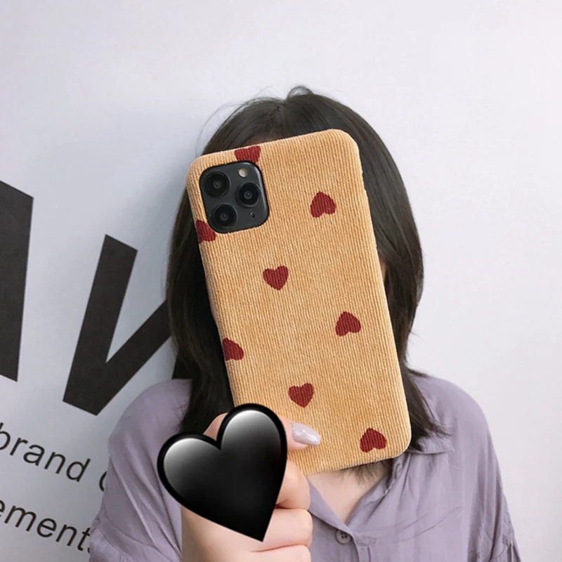 Чехол Ottwn для iPhone 11 с сердечком, вельветовый чехол для телефона, для iPhone XS 11 Pro Max XR X 8 7 6 6s Plus, хлопковая ткань, мягкий чехол из искусственной кожи