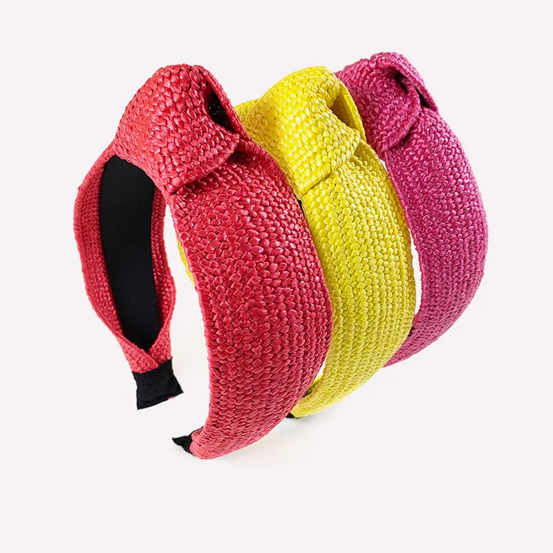 Многоцветный Плетеный ободок из рафии темпераментные широкие боковые