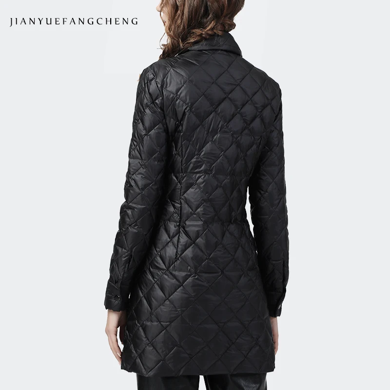 Пуховик женский зимний черный длинный теплый на белом утином пуху элегантный