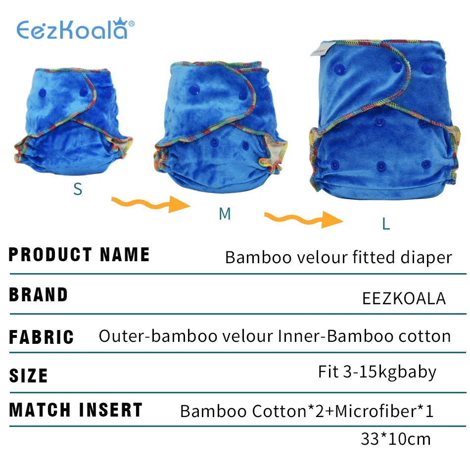 EezKoala-pa&ntilde;al de tela ajustado de terciopelo de bamb&uacute; ecol&oacute;gico, pa&ntilde;ales lavables reutilizables para beb&eacute; AI2, venta al por mayor, 3 unids/lote-5