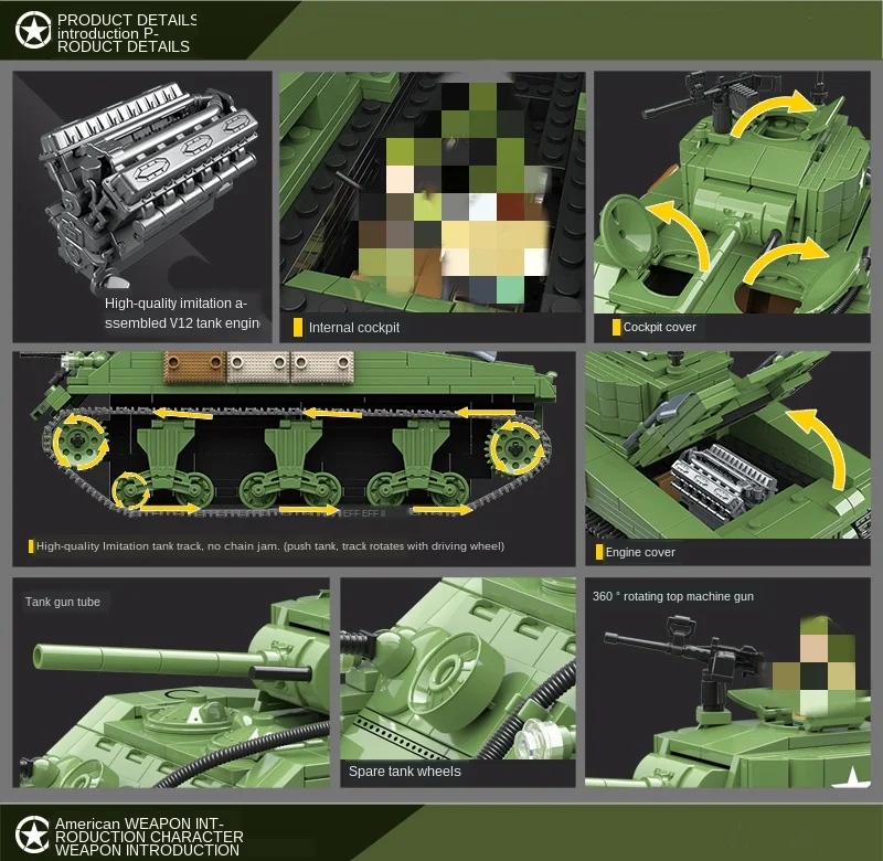 Новый 726 штук военный WW2 строительные блоки американская Танк Шермана модели