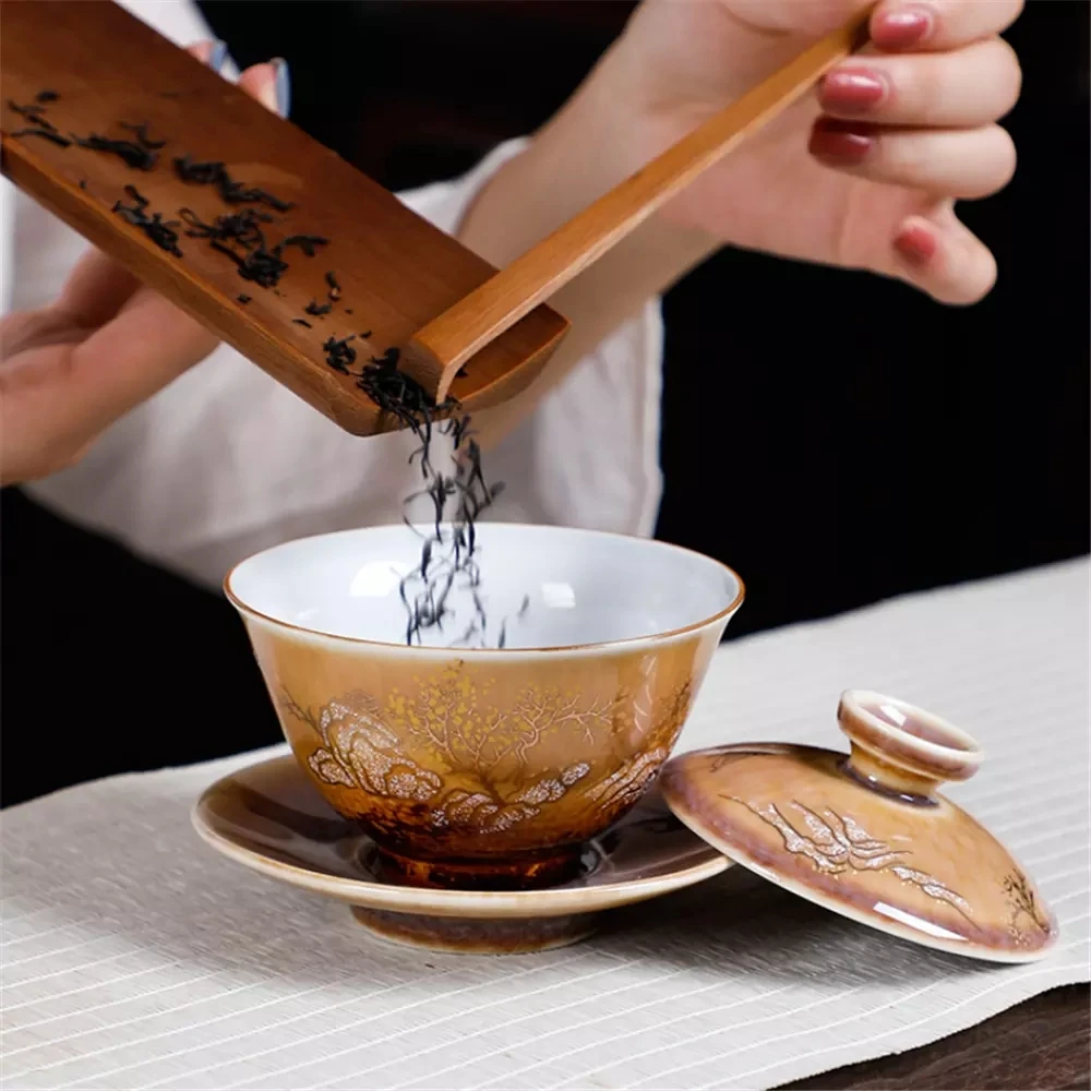 

130ML Jingdezhen Vintage Tea Bowl Handmade Kiln Change Tea Tureen Ceramic Master Cup Drinkware Kung Fu Gaiwan Teapot Crafts Gift