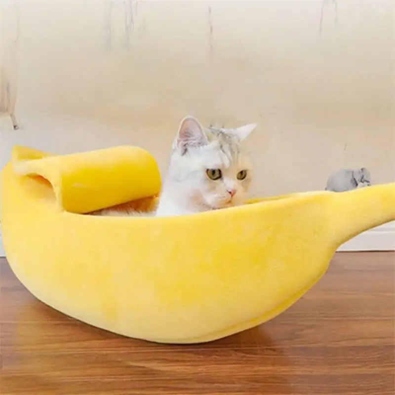 

Funny Banana Cat Bed House Cute Cozy Cat Mat Beds Fluffy Warm Soft Durable Portable Pet Basket Kennel Dog Cushion Cat Supplies