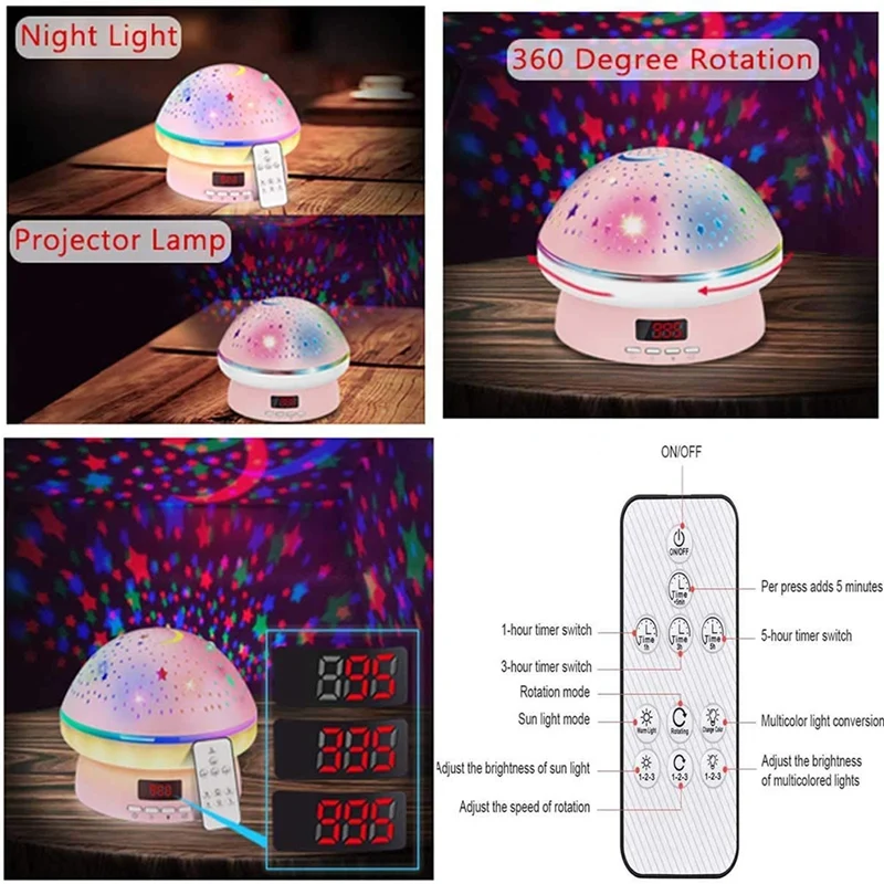 Night Light Star Projector Rotating Kids With Timer Remote LED Lamp For Baby Children's Bedroom | Инструменты
