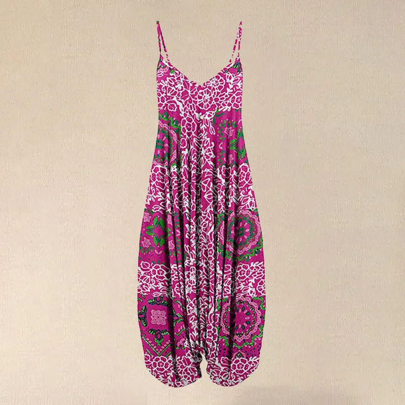 Женский винтажный комбинезон на бретельках длинный комбинезон-шаровары без