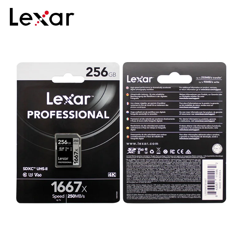 Оригинальная SD карта Lexar 1667x256 ГБ класс 10 максимальная скорость чтения 250 детской
