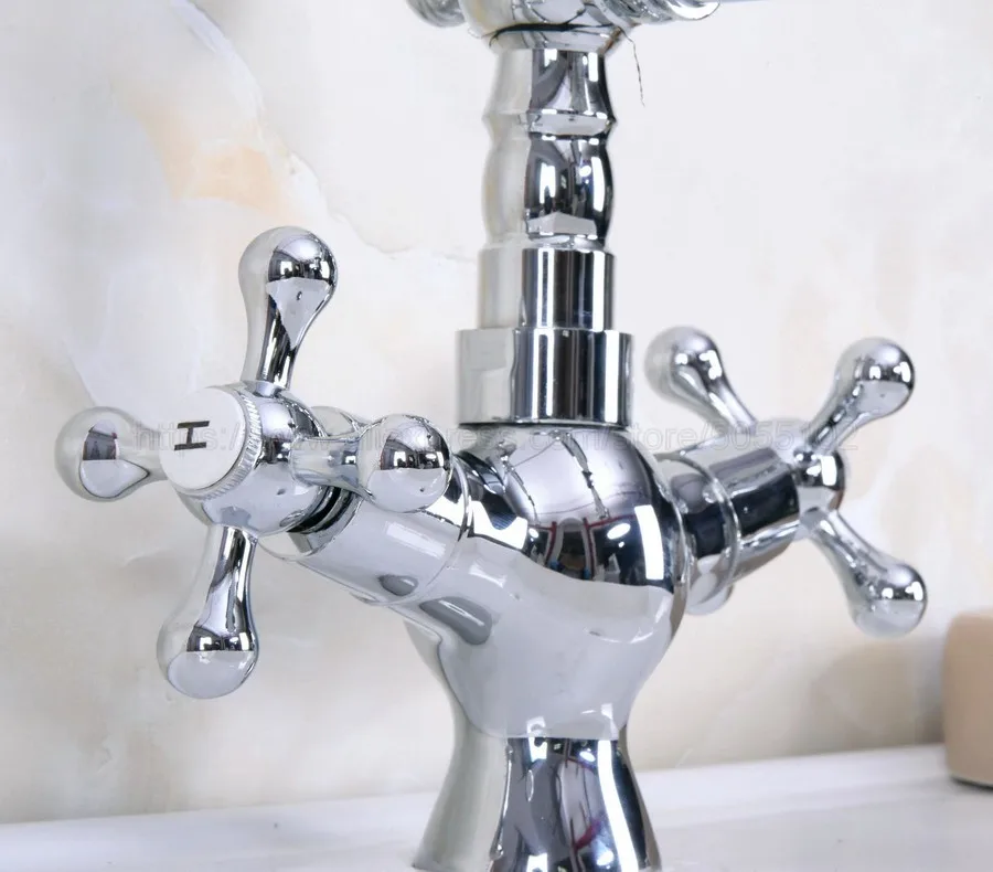 Новый хромированный латунный Смеситель для умывальника ванной комнаты с двойной