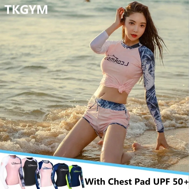 

Women Swimwear Long Sleeve Padded Rashguard Swimsuit 2 Piece Surfing Windsurf Sun Shirt Wetsuit Diving Bathing Suit UPF 50+