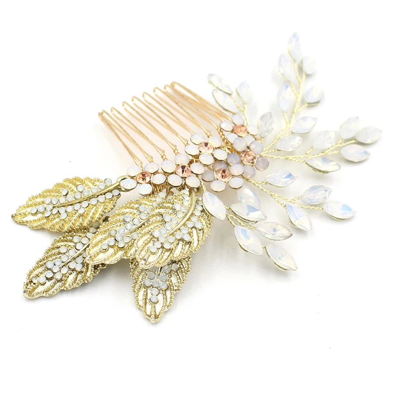O829 Plum blossom bridal wedding hair comb pearl fashion goody opal hair comb wedding hair accessories images - 6