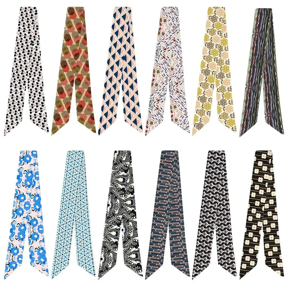 

New Design Scarf Korean Printed Small Silk Scarf For Women Girl Handle Bag Ribbons Fashion Comfortable Long Skinny Scarves