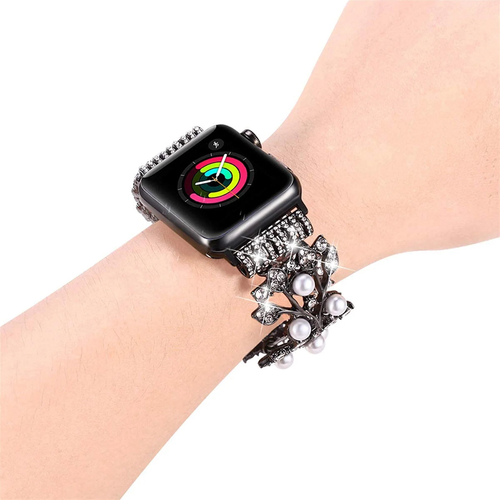 

Compatible with Apple Watch 38mm 40mm 42mm 44mm Apple Watch Band Rhinestone pearl Ladies girls replacement wristbands suitable f