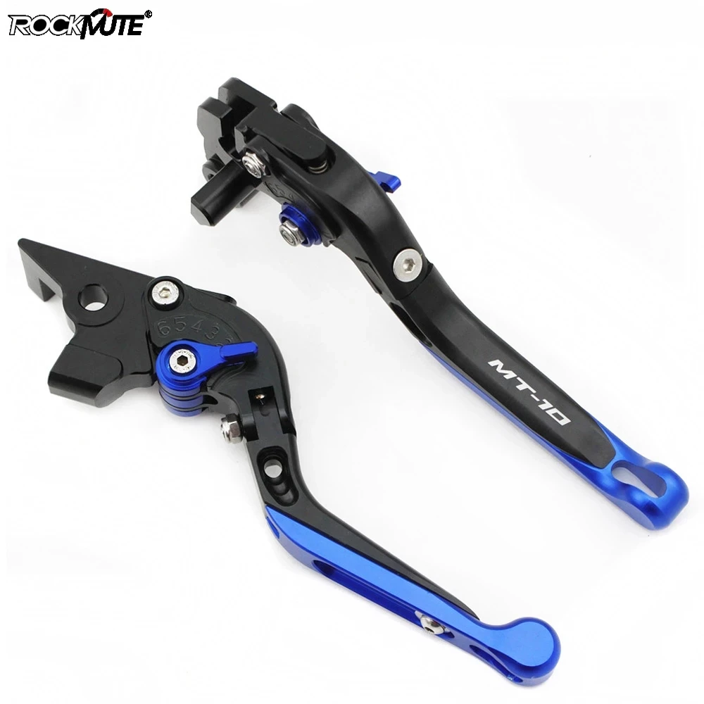 

Brake Lever Clutch For YAMAHA MT-10 FZ-10 2014 2015 2016 2017 2018 Black + Blue Extendable Folding Motorcycle Logo MT-10