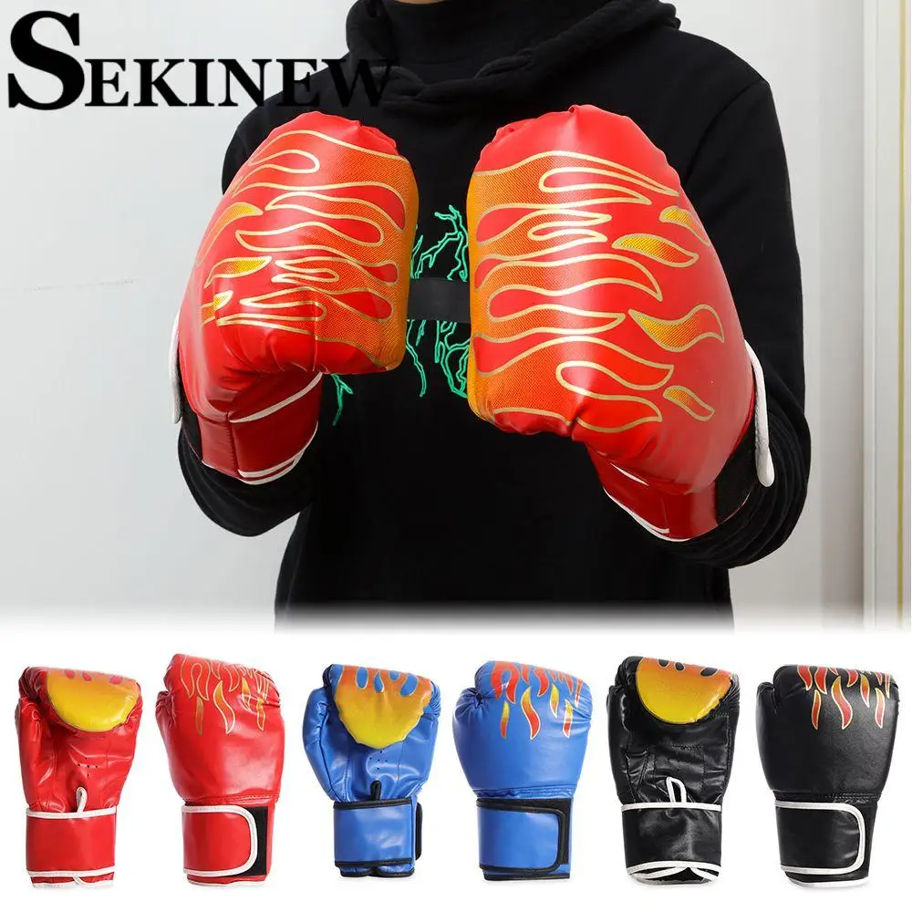 

Боксерские перчатки для взрослых, детей, 1 пара, боксерские перчатки с рисунком пламени, сетчатые кожаные дышащие перчатки, боксерские трени...