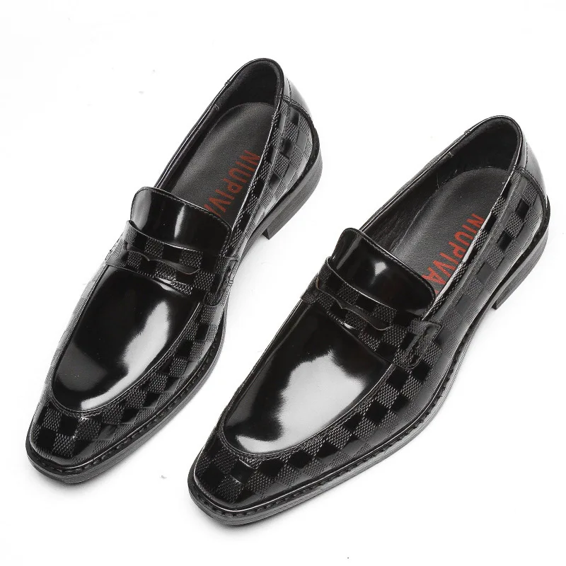 

Mens Loafer Shoes Genuine Patent Leather Slip On Plaid Embossed Dress Formal Shoes Wedding Business Party Shoes for Men H14