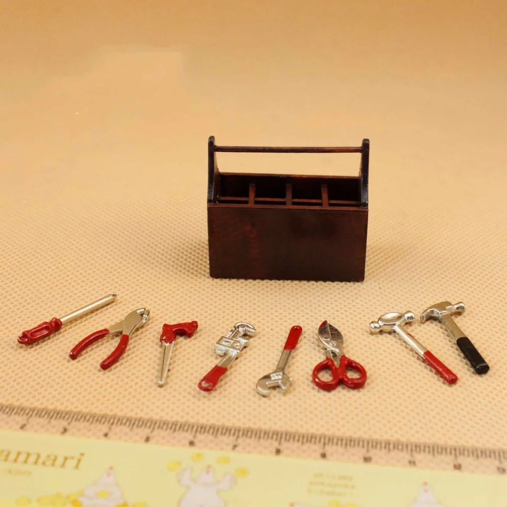 

wholesale 1:12 dollhouse miniature Mini Vintage Toolbox doll accessories toy for New collectible Gift