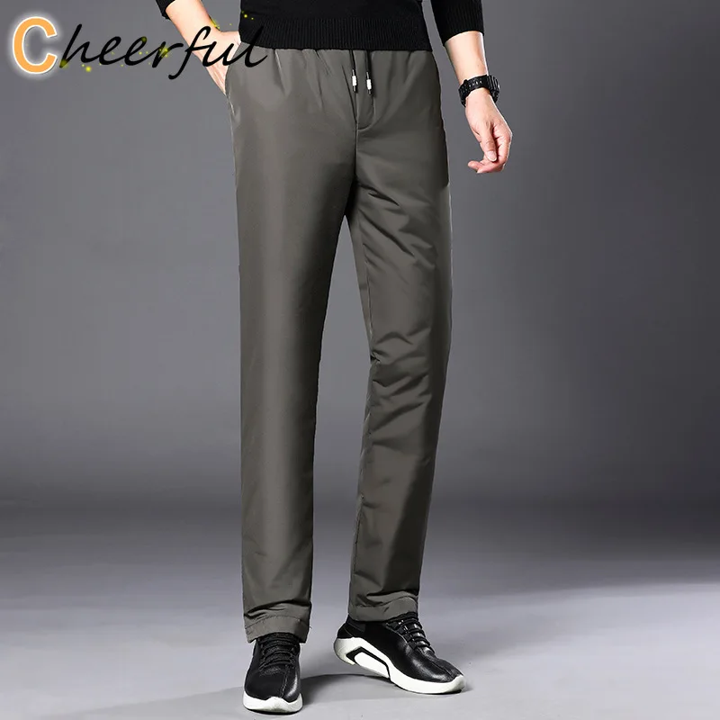 

Mens Duck Down Padded Pants High Waist Winter Business Pants For Male Waterproof Down Padded Trousers Father's Gift PT-500
