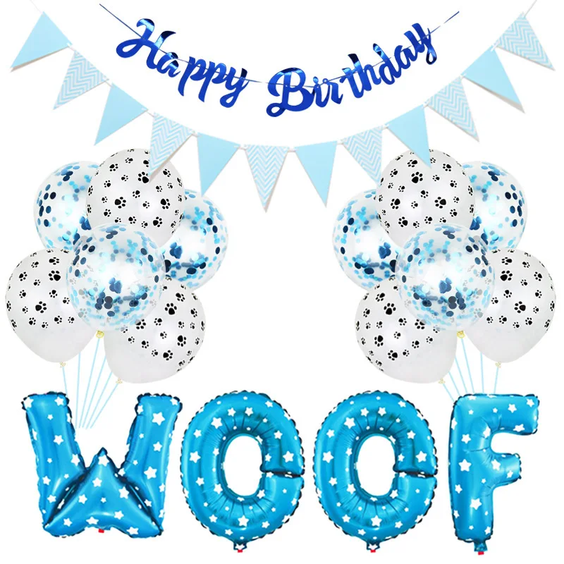 

Pet birthday party decoration dog set dog paw latex balloon pentagram aluminum banner Balloons Banner,Paw Print Balloons