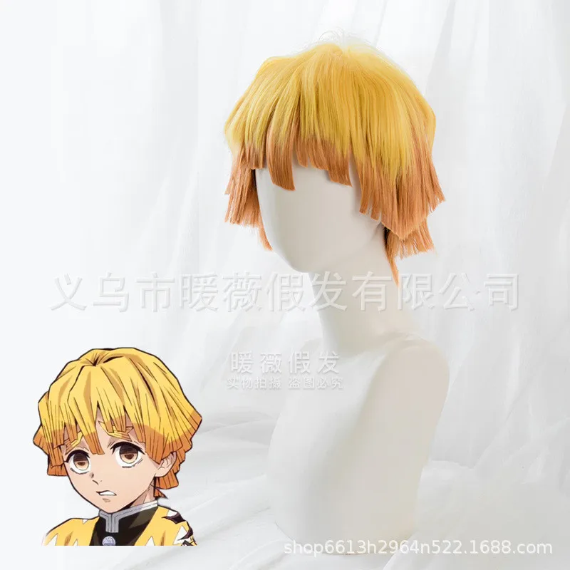 

1PCS Anime Demon Slayer: Kimetsu no Yaiba Cosplay Zenitsu Agatsuma Short Golden Wig Heat Resistant Hair Cosplay Costume Wigs