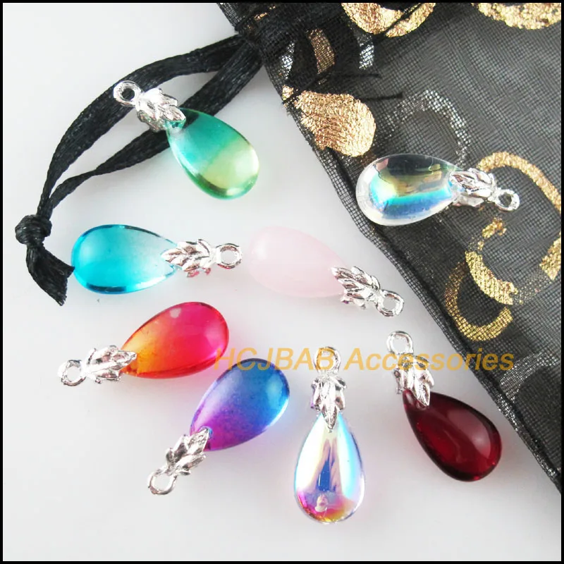 16 шт Смешанные Кристальные каплевидные покрытые серебром Подвески листья под