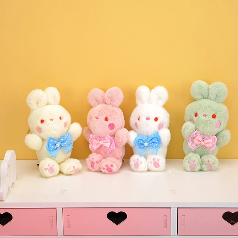 

1 PC 13cm Floral Cloth Bowknot Rabbit Bunny Dolls Key Bag Pendants Couple Bear Rabbit Plush Keychain Lovers Friends Gift