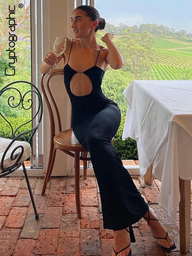 

Cryptographic Sexy Backless Bandage Cutout Maxi Dress for Women Summer Sleeveless Club Party Straps Dresses Vestido Clothes