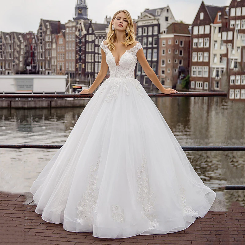 

YILIBER New Simple Wedding Dress Backless Sleeveless Design Chiffon Lace Bride Dresses Princess Dress Plus Size Tailor-made