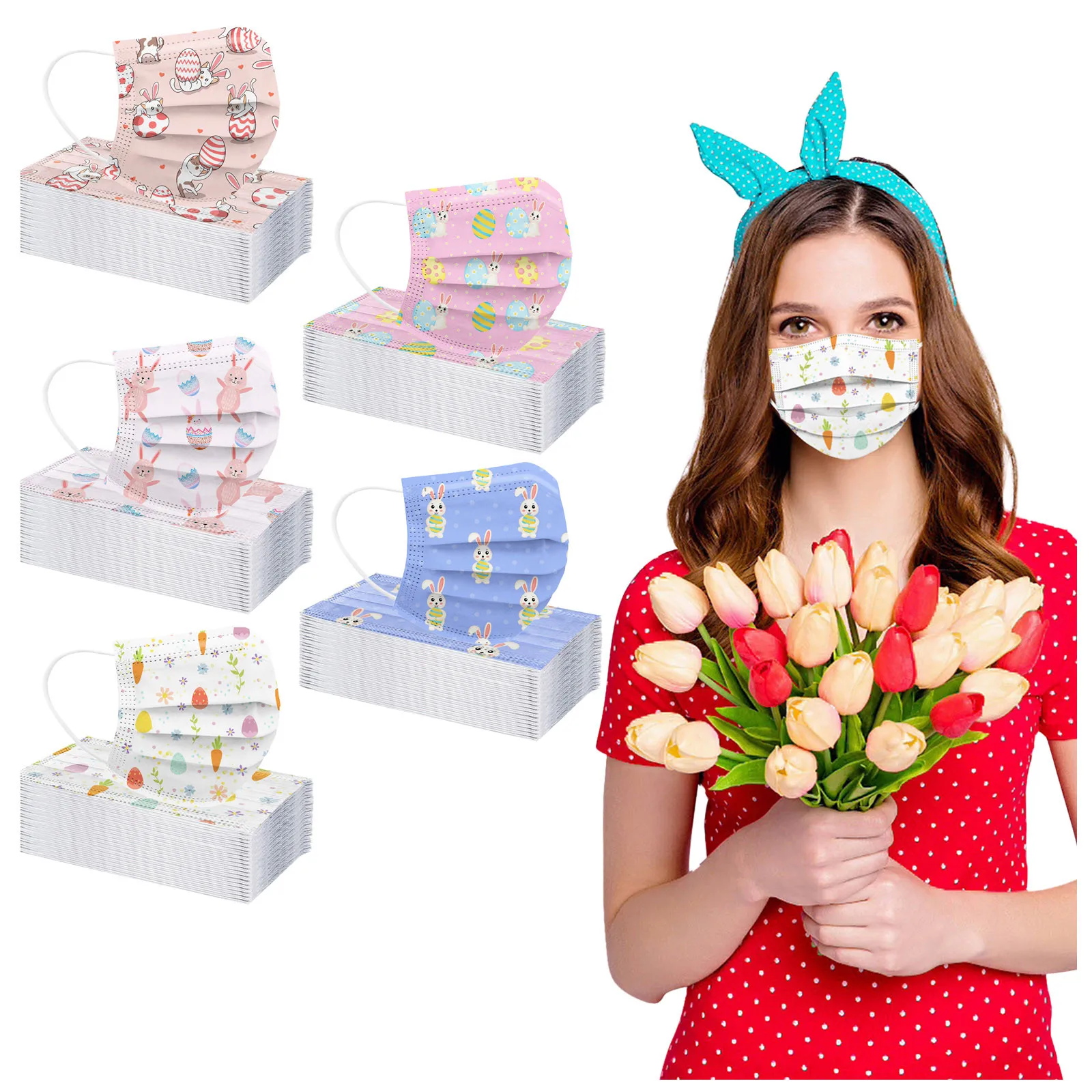 

30pcs Cotton Maskforface Adult Easter Printing Breathable Disposable Three-layer Mask mascarillas