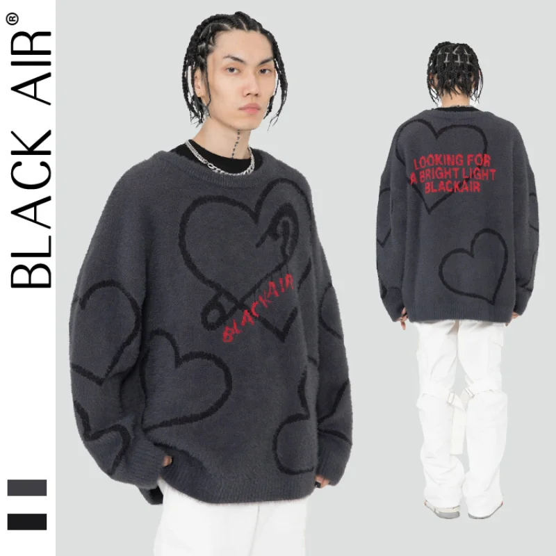 

BLACKAIR winter clothes men and women couple stweater Harajuku streetwear vintage sweater casual hip-hop loose pullover GM20