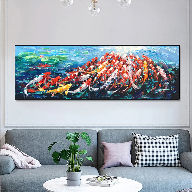 

Feng Shui Koi Lotus Landscape Chinese Painting Canvas Painting Printed Art Poster As Living Room Home Decoration Frameless