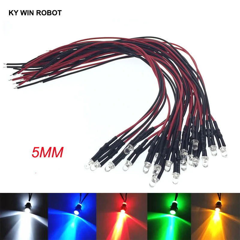 

10PCS 5mm LED 12V 20cm Pre-wired White Red Green Blue Yellow UV RGB Diodo Lamp Decoration Light Emitting Diodes Pre-soldered