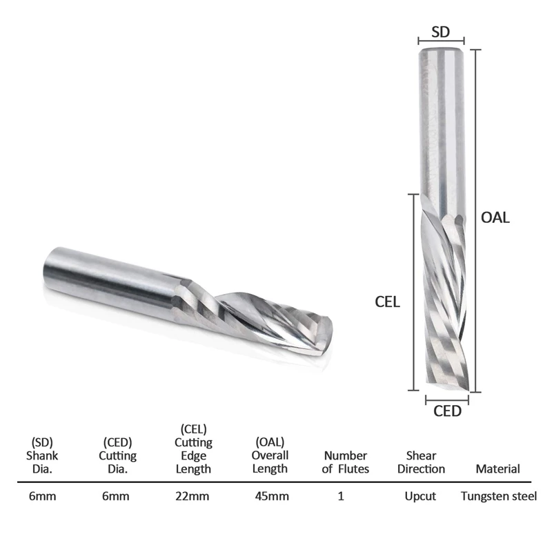 5 шт. с крышкой вверх/вниз кроя 6 мм спираль карбида вольфрама покрытием алюминий