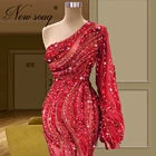 Женское платье на одно плечо, вечернее платье с блестками и красным ковриком, платье для выпускного вечера, 2022