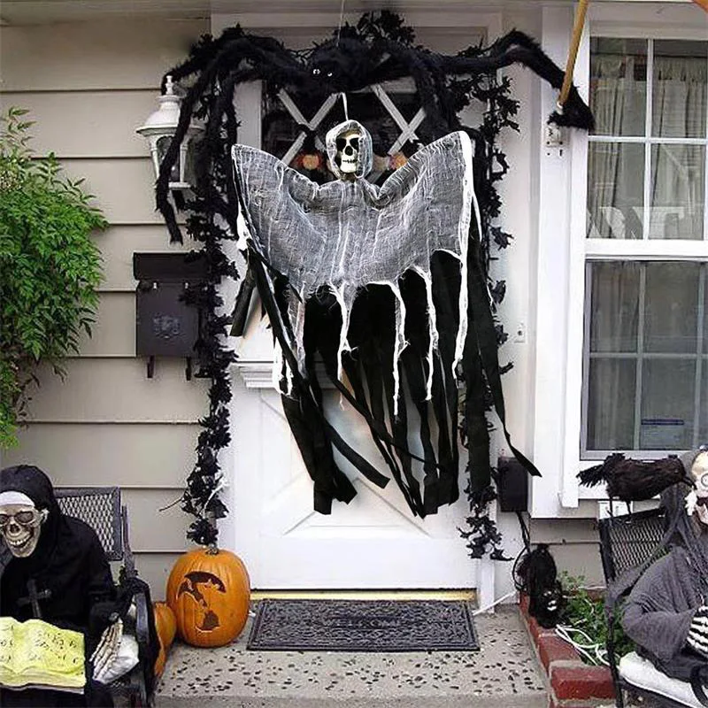 

Halloween Party Dance Party Decoration DIY Props Skull Head Gauze Grimace Haunted House Door Ornaments Hanging Scary Ghosts